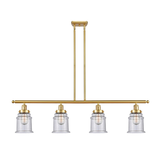 Innovations Canton 48in 4-Light Island Light | Modern Transitional Satin Gold Steel and Seedy Glass | Kitchen Island & Dining Room | Model 916-4I-SG-G184