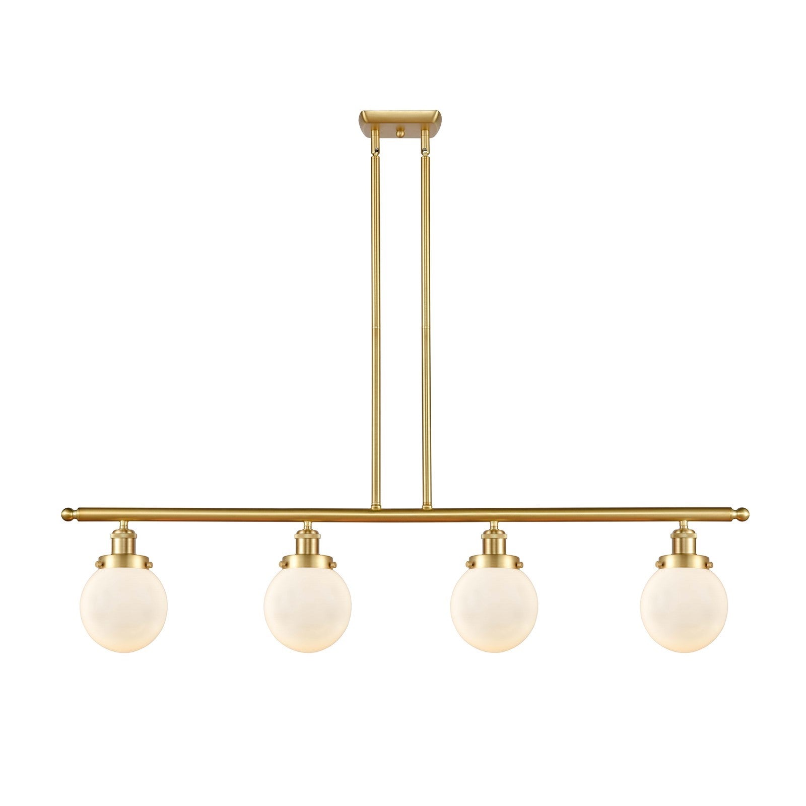 Innovations Beacon 48in 4-Light Island Light | Modern Transitional Satin Gold Steel and Matte White Glass | Kitchen Island & | Model 916-4I-SG-G201-6