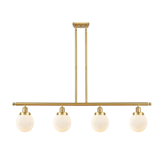 Innovations Beacon 48in 4-Light Island Light | Modern Transitional Satin Gold Steel and Matte White Glass | Kitchen Island & | Model 916-4I-SG-G201-6