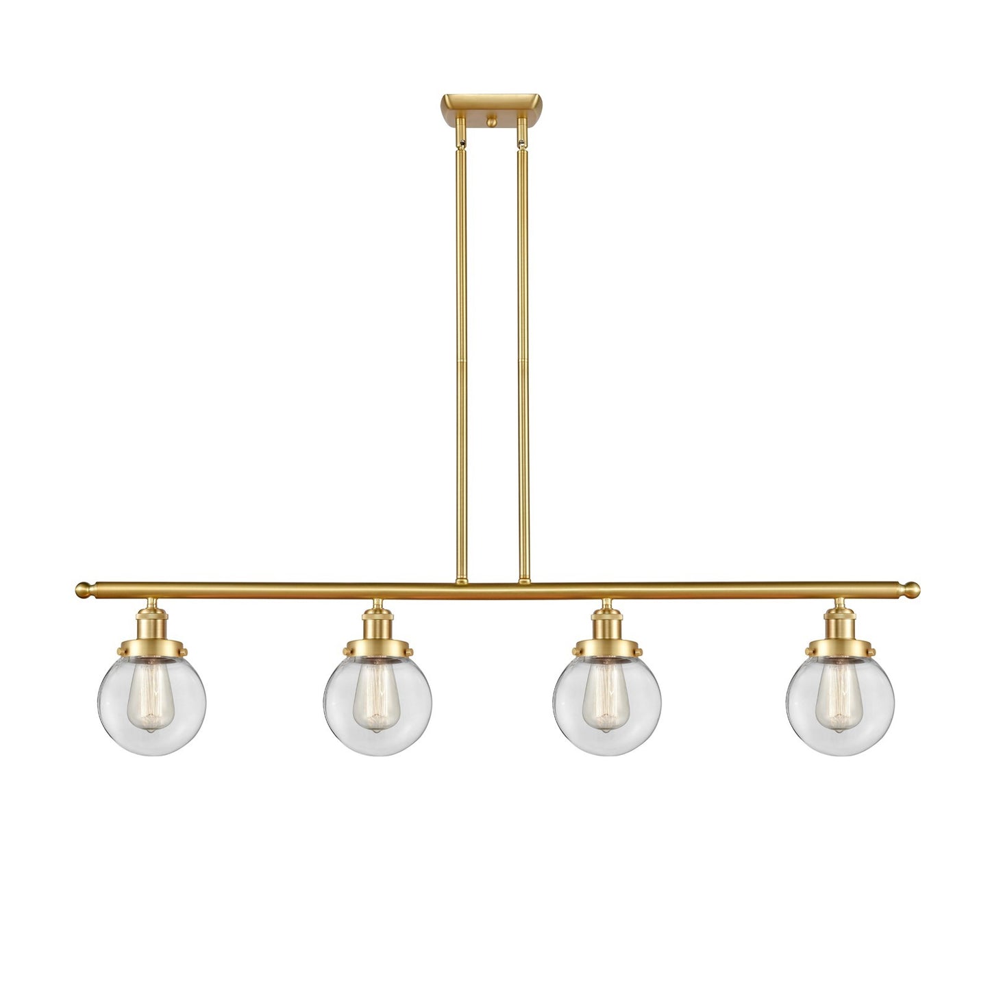 Innovations Beacon 48in 4-Light Island Light | Modern Transitional Satin Gold Steel and Clear Glass | Kitchen Island & Dining | Model 916-4I-SG-G202-6
