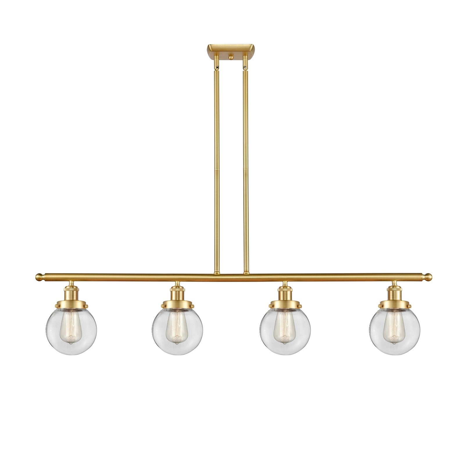 Innovations Beacon 48in 4-Light Island Light | Modern Transitional Satin Gold Steel and Clear Glass | Kitchen Island & Dining | Model 916-4I-SG-G202-6