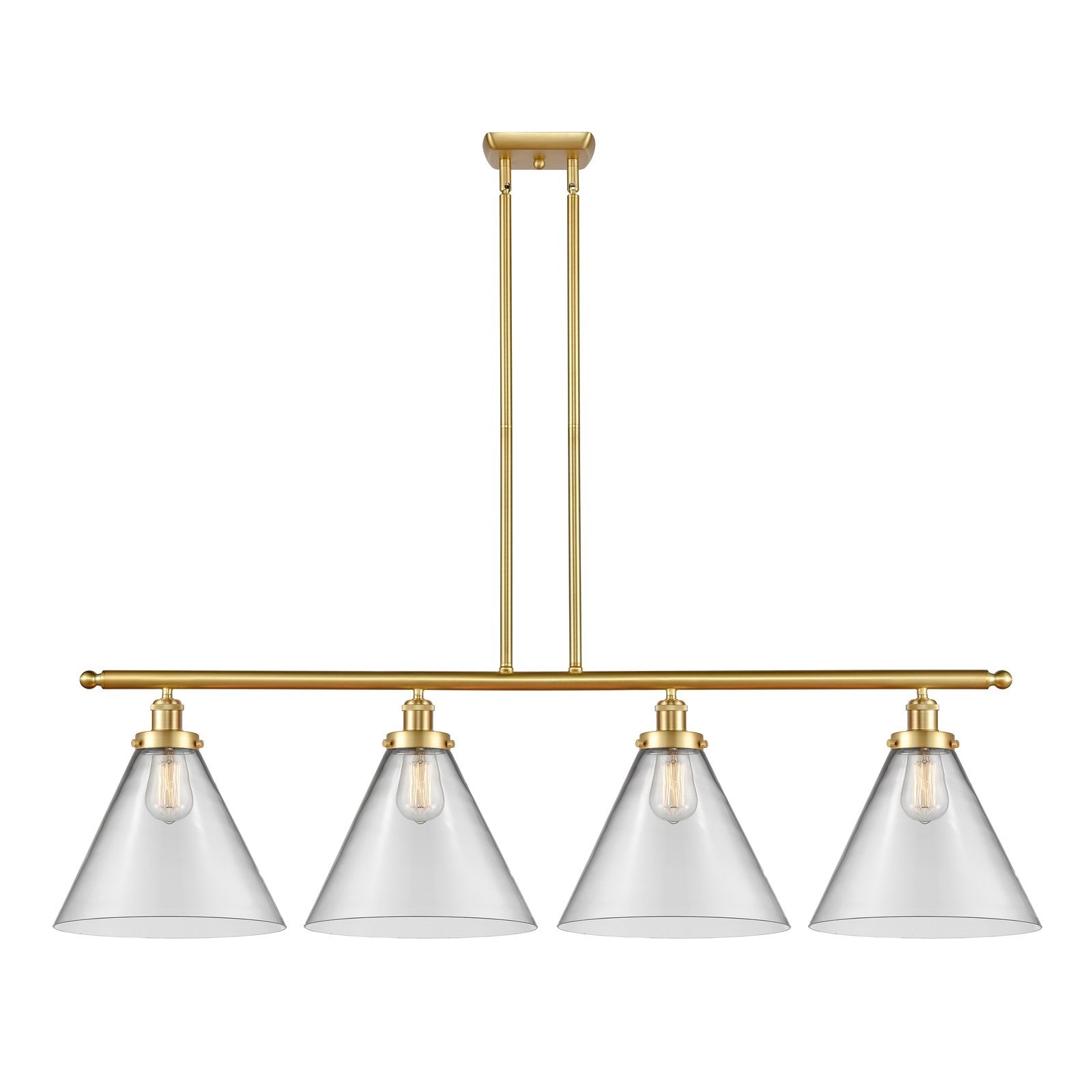 Innovations Cone 48in 4-Light Island Light | Industrial Satin Gold Steel and Clear Cone Glass | Kitchen Island & Dining Room | Model 916-4I-SG-G42-L
