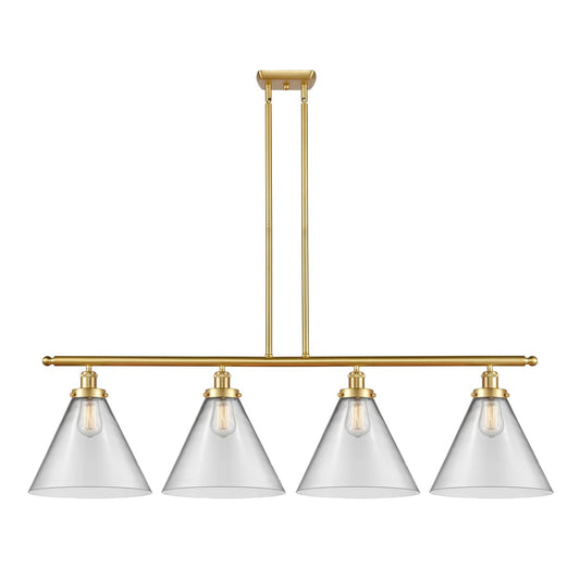 Innovations Cone 48in 4-Light Island Light | Industrial Satin Gold Steel and Clear Cone Glass | Kitchen Island & Dining Room | Model 916-4I-SG-G42-L