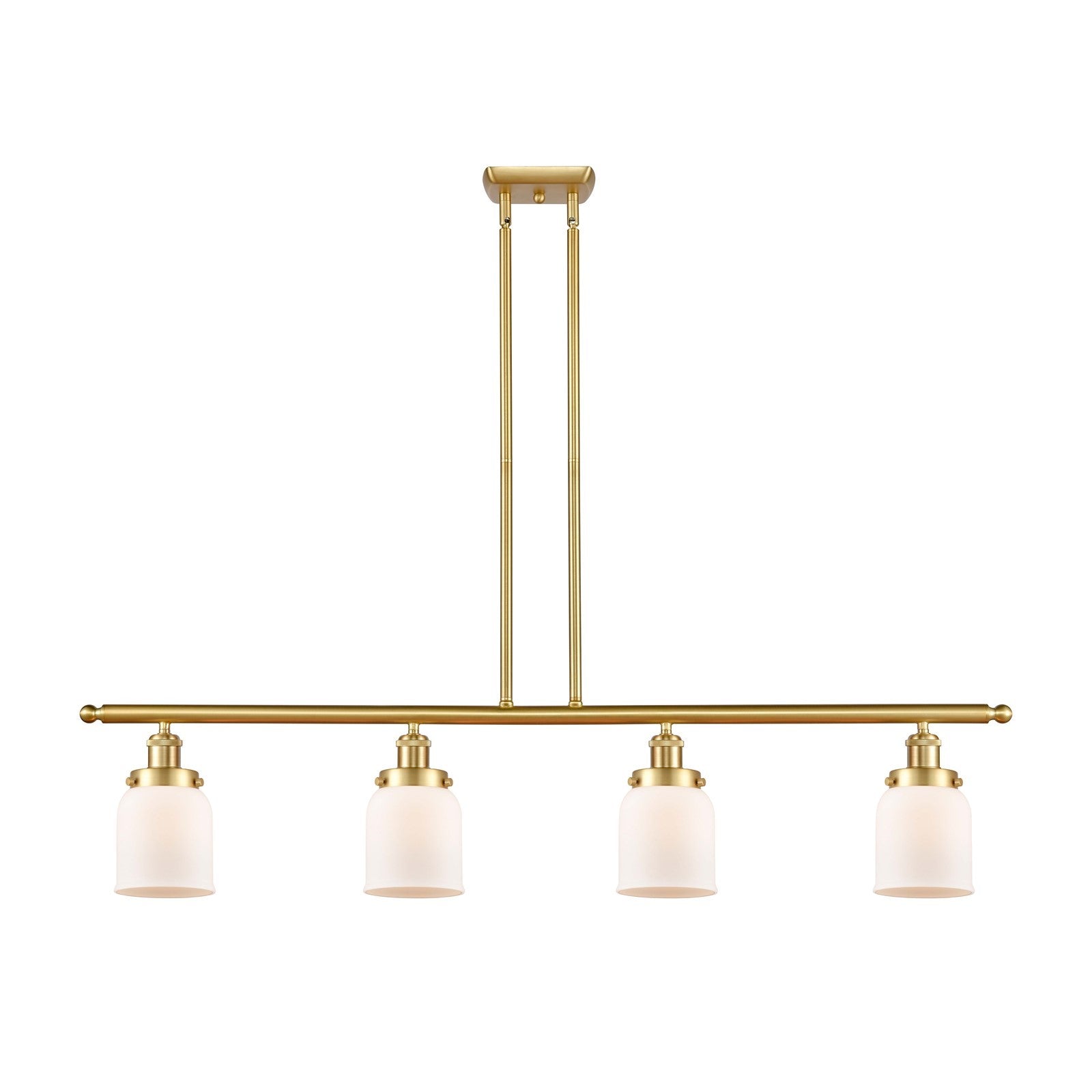 Innovations Bell 48in 4-Light Island Light | Industrial Satin Gold Steel and Matte White Frosted Glass | Kitchen Island & Dining | Model 916-4I-SG-G51
