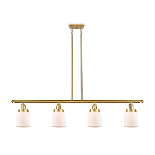 Innovations Bell 48in 4-Light Island Light | Industrial Satin Gold Steel and Matte White Frosted Glass | Kitchen Island & Dining | Model 916-4I-SG-G51
