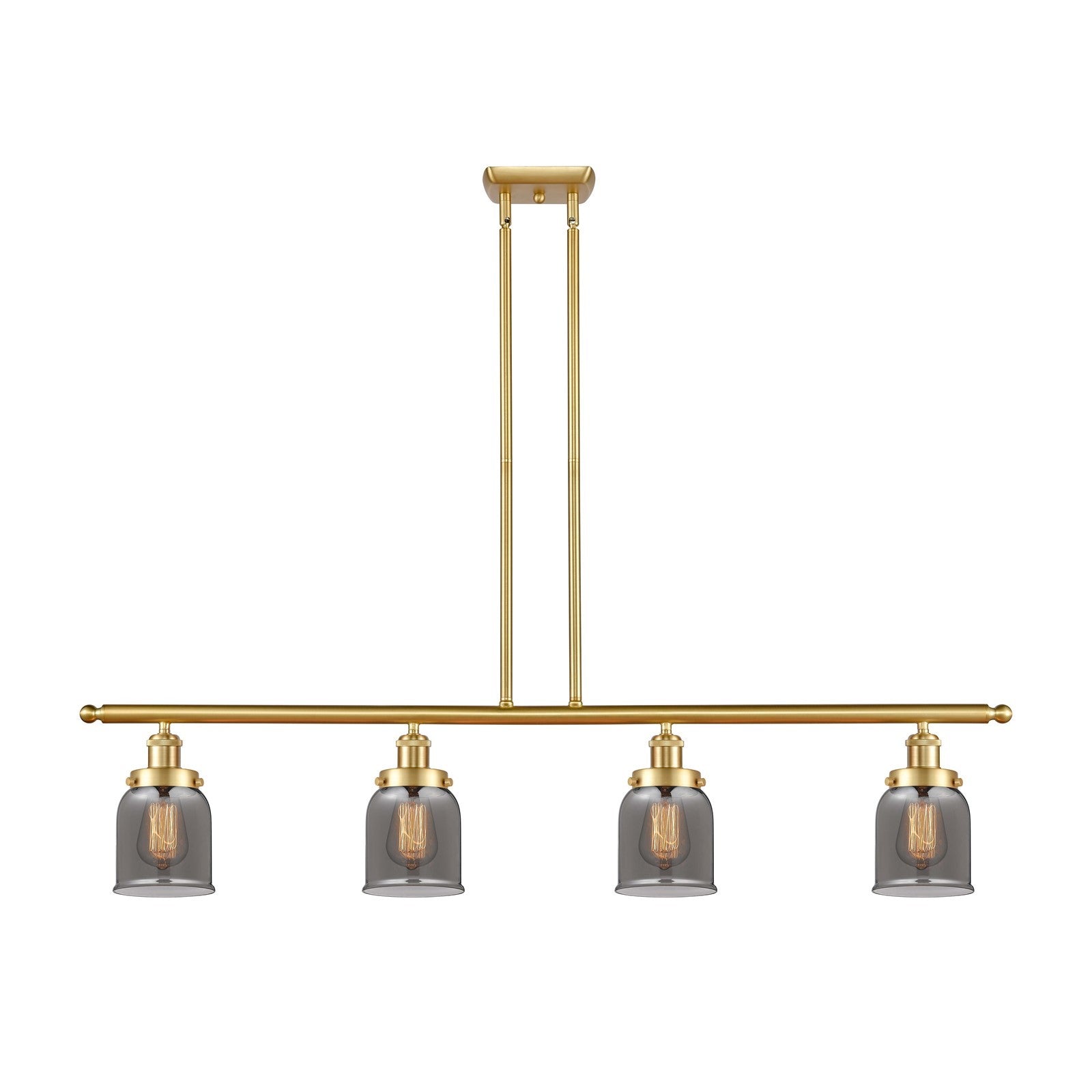 Innovations Bell 48in 4-Light Island Light | Industrial Satin Gold Steel and Light Smoke Glass | Kitchen Island & Dining Room | Model 916-4I-SG-G53