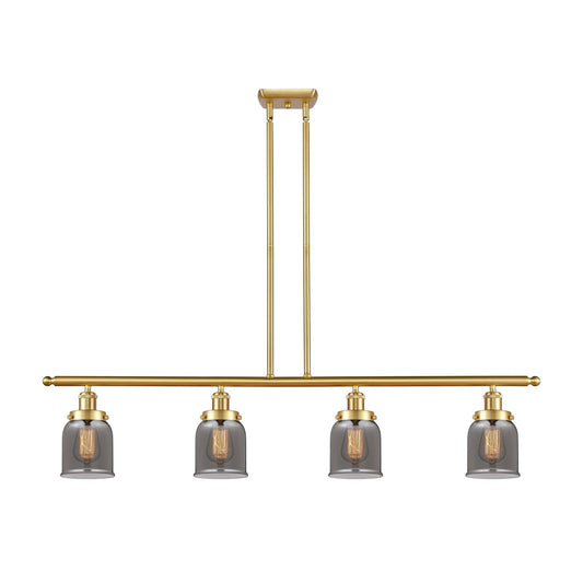 Innovations Bell 48in 4-Light Island Light | Industrial Satin Gold Steel and Light Smoke Glass | Kitchen Island & Dining Room | Model 916-4I-SG-G53