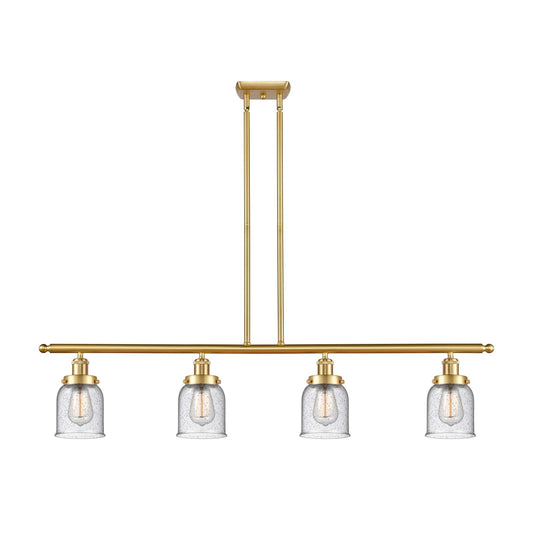 Innovations Bell 48in 4-Light Island Light | Industrial Satin Gold Steel and Seedy Glass | Kitchen Island & Dining Room | Model 916-4I-SG-G54