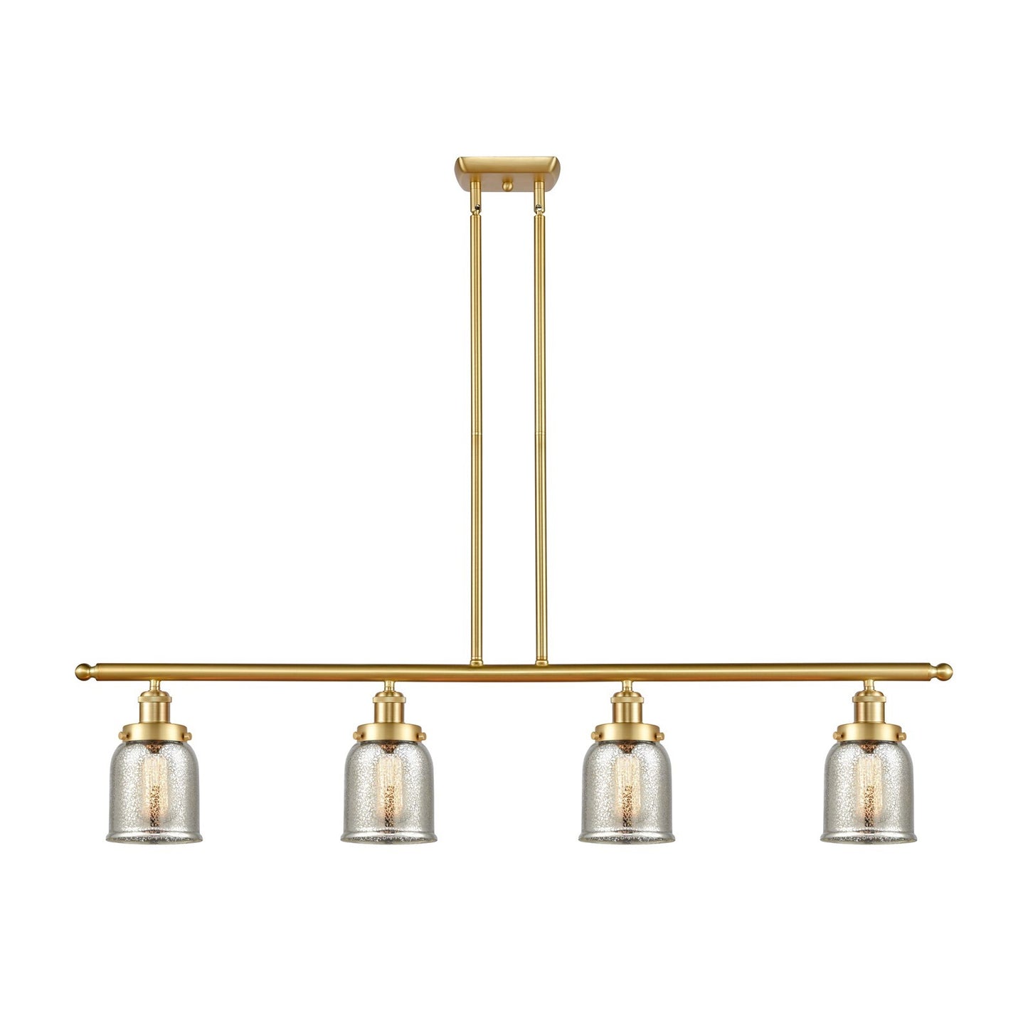 Innovations Bell 48in 4-Light Island Light | Industrial Satin Gold Steel and Silver Plated Mercury Glass | Kitchen Island & Dining | Model 916-4I-SG-G58