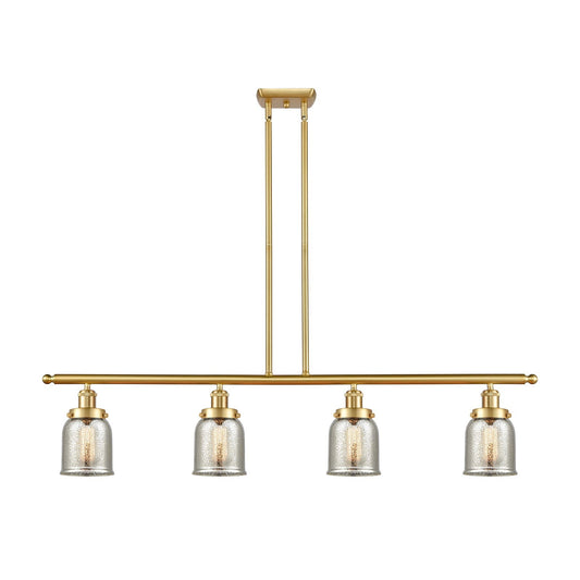 Innovations Bell 48in 4-Light Island Light | Industrial Satin Gold Steel and Silver Plated Mercury Glass | Kitchen Island & Dining | Model 916-4I-SG-G58