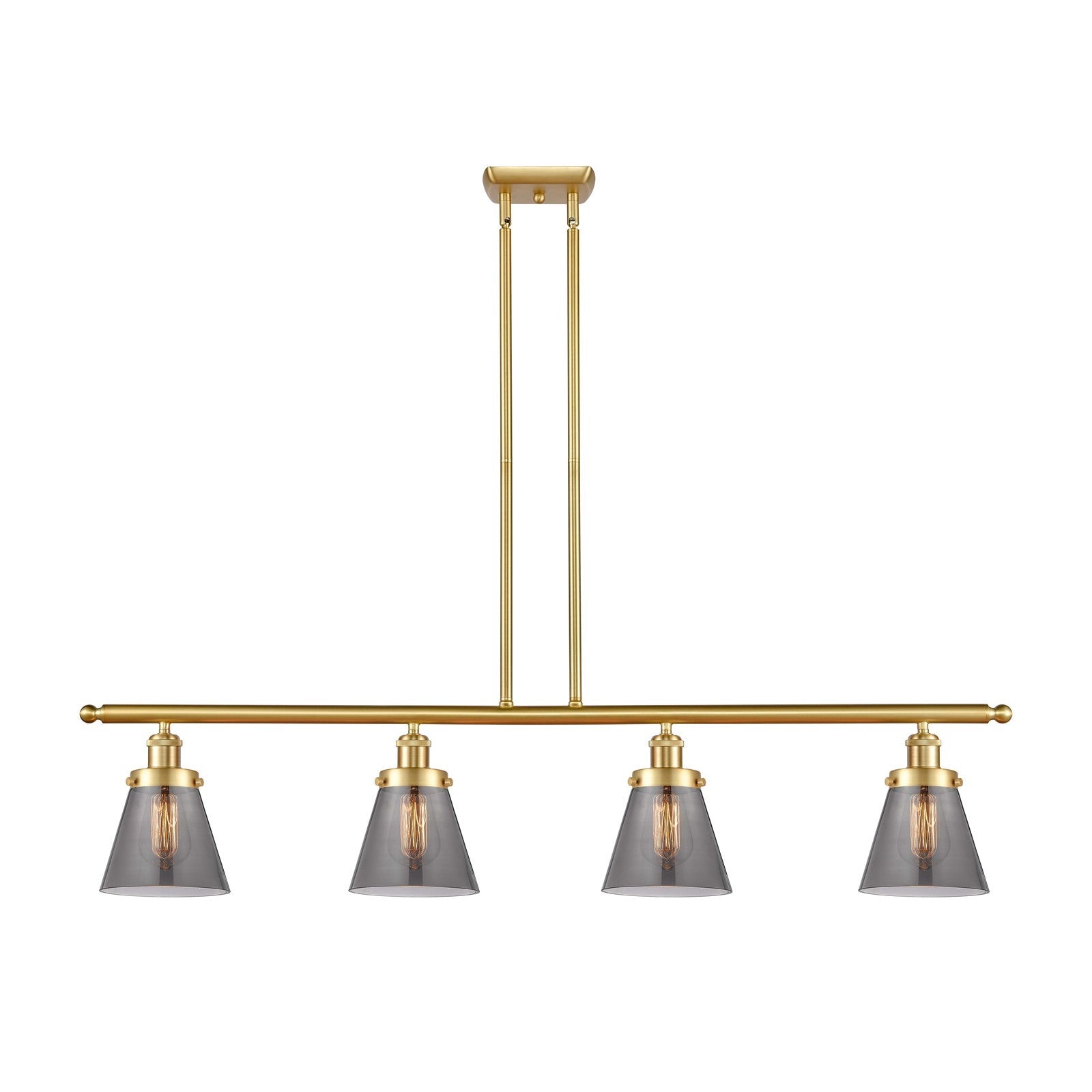 Innovations Cone 48in 4-Light Island Light | Industrial Satin Gold Steel and Light Smoke Glass | Kitchen Island & Dining Room | Model 916-4I-SG-G63
