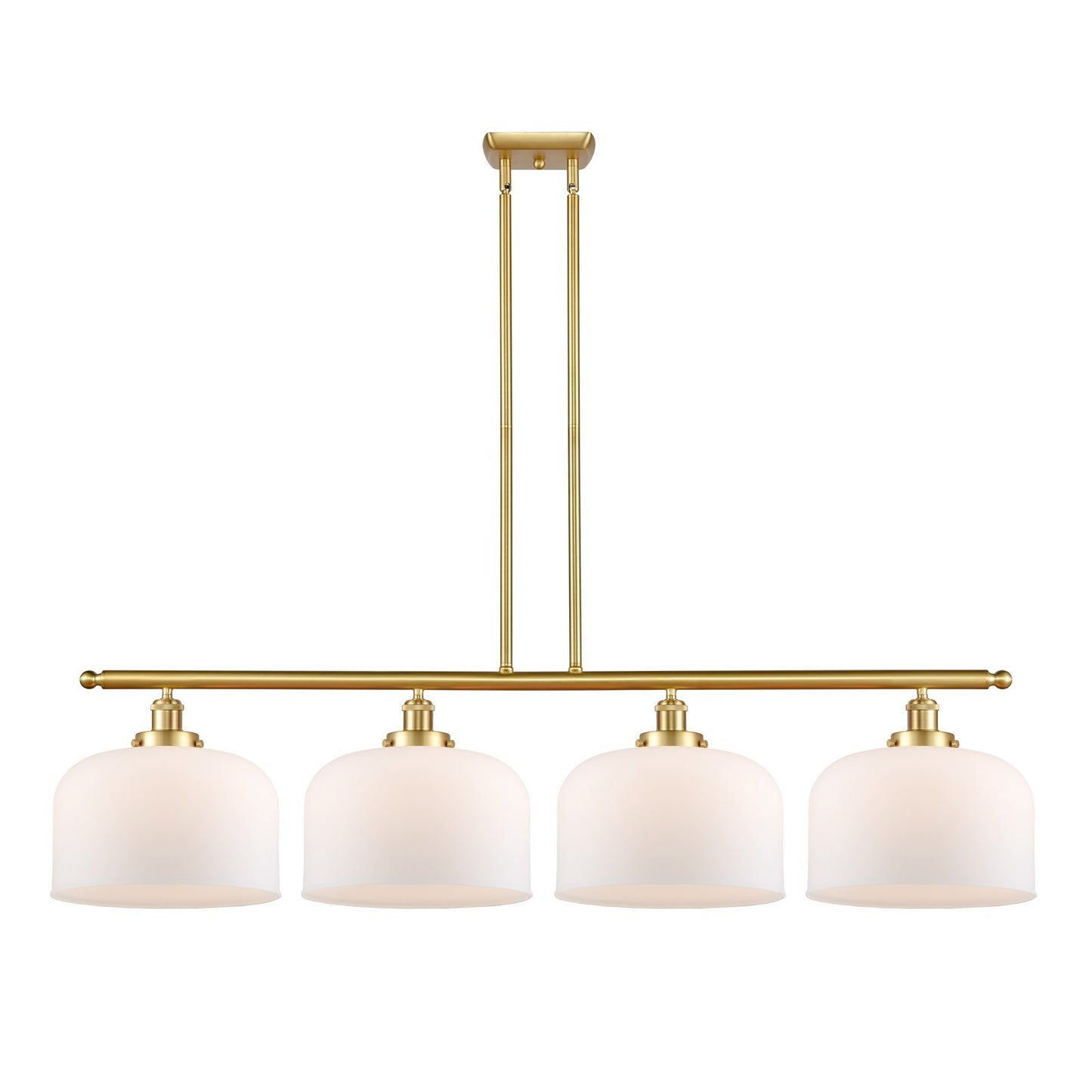 Innovations Bell 48in 4-Light Island Light | Industrial Satin Gold Steel and Matte White Frosted Glass | Kitchen Island & Dining | Model 916-4I-SG-G71-L