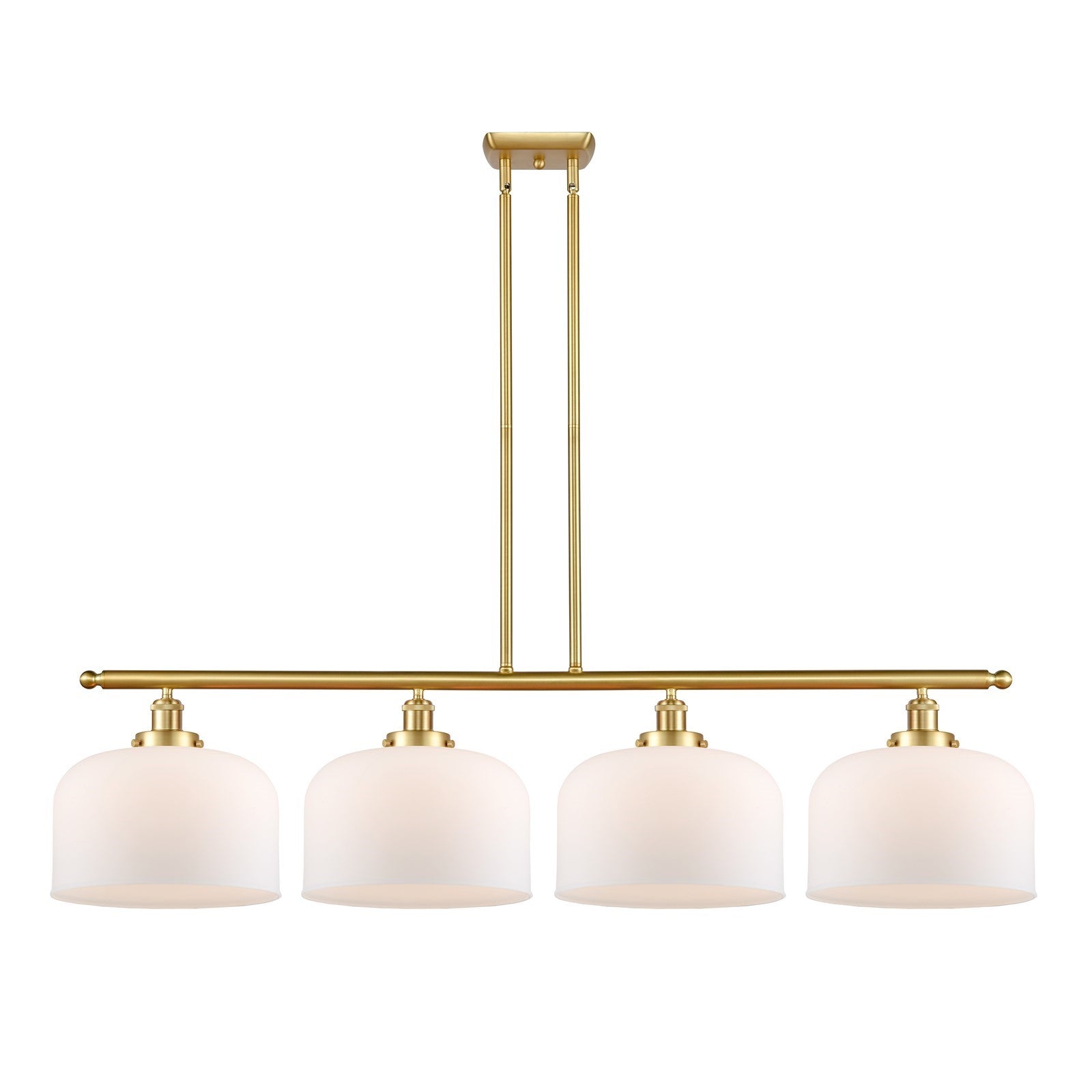 Innovations Bell 48in 4-Light Island Light | Industrial Satin Gold Steel and Matte White Frosted Glass | Kitchen Island & Dining | Model 916-4I-SG-G71-L