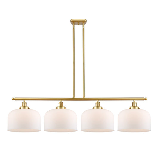Innovations Bell 48in 4-Light Island Light | Industrial Satin Gold Steel and Matte White Frosted Glass | Kitchen Island & Dining | Model 916-4I-SG-G71-L