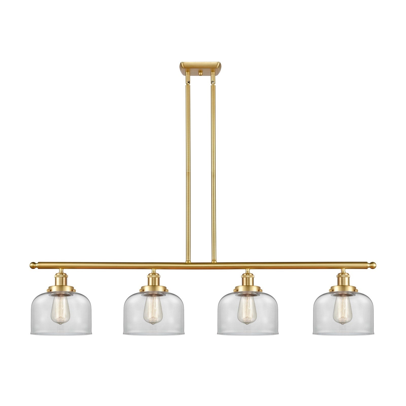 Innovations Bell 48in 4-Light Island Light | Industrial Satin Gold Steel and Clear Glass | Kitchen Island & Dining Room | Model 916-4I-SG-G72