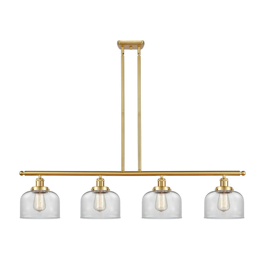Innovations Bell 48in 4-Light Island Light | Industrial Satin Gold Steel and Clear Glass | Kitchen Island & Dining Room | Model 916-4I-SG-G72