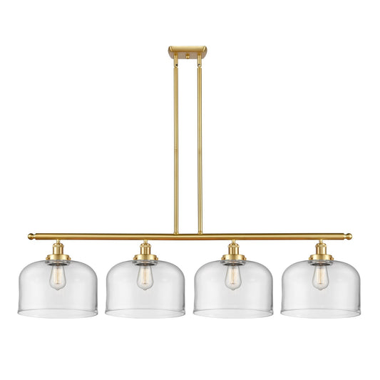 Innovations Bell 48in 4-Light Island Light | Industrial Satin Gold Steel and Clear XL Glass | Kitchen Island & Dining Room | Model 916-4I-SG-G72-L