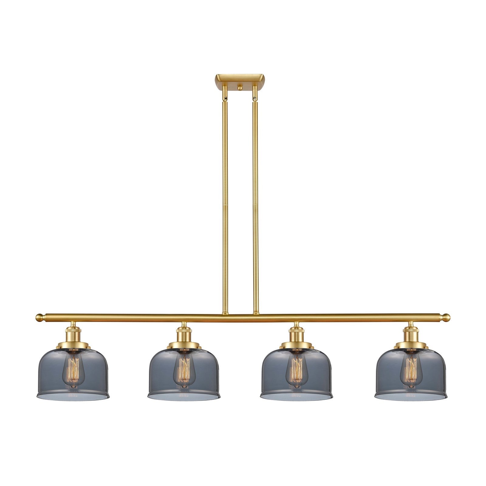 Innovations Bell 48in 4-Light Island Light | Industrial Satin Gold Steel and Light Smoke Glass | Kitchen Island & Dining Room | Model 916-4I-SG-G73