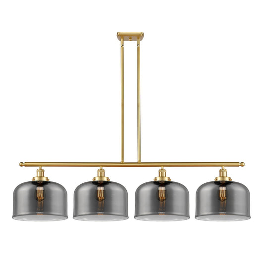 Innovations Bell 48in 4-Light Island Light | Industrial Satin Gold Steel and Light Smoke XL Glass | Kitchen Island & Dining Room | Model 916-4I-SG-G73-L
