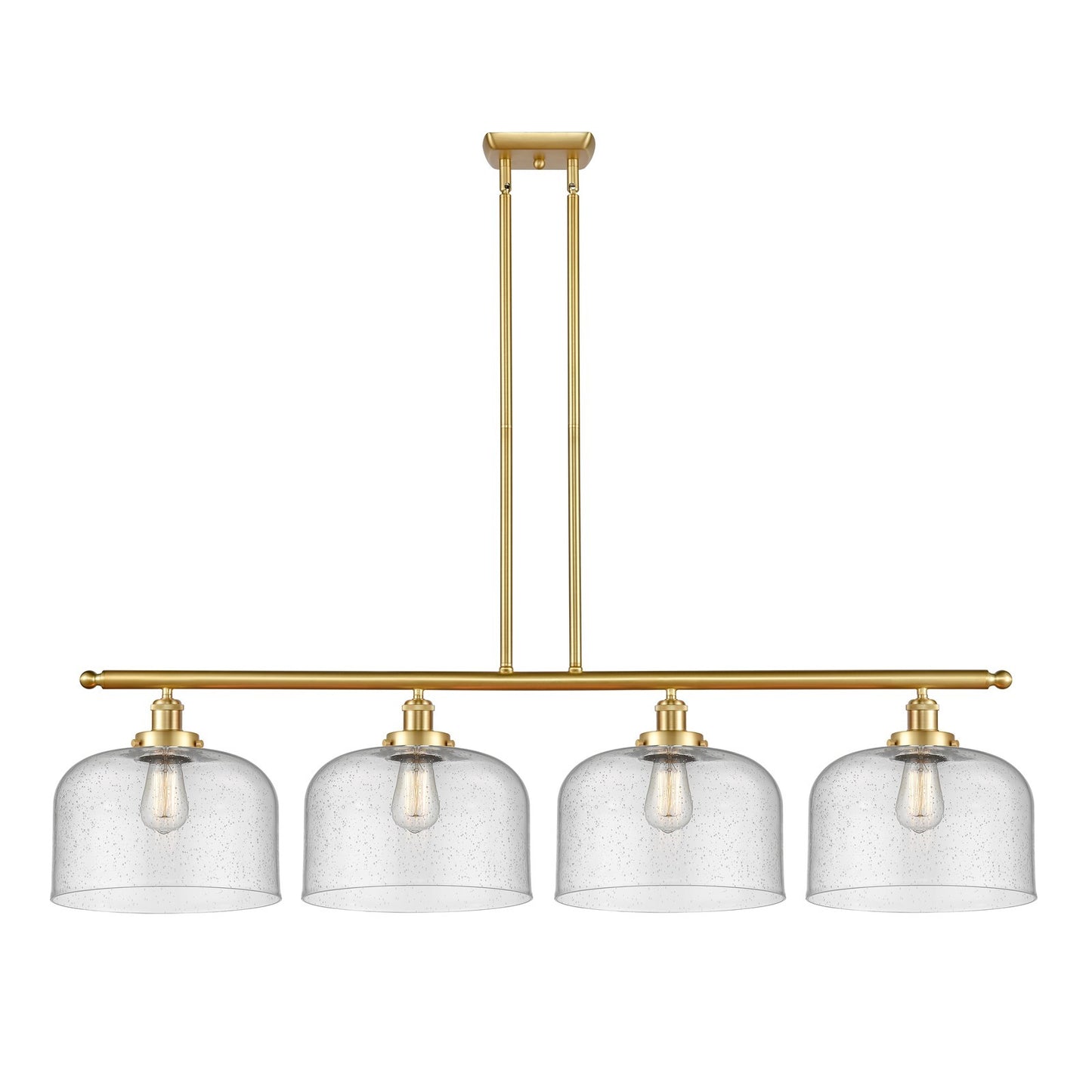 Innovations Bell 48in 4-Light Island Light | Industrial Satin Gold Steel and Seedy XL Glass | Kitchen Island & Dining Room | Model 916-4I-SG-G74-L