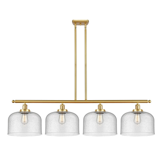 Innovations Bell 48in 4-Light Island Light | Industrial Satin Gold Steel and Seedy XL Glass | Kitchen Island & Dining Room | Model 916-4I-SG-G74-L