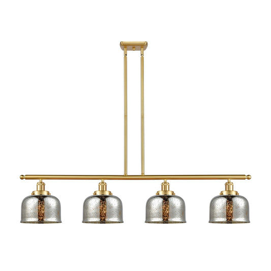 Innovations Bell 48in 4-Light Island Light | Industrial Satin Gold Steel and Silver Plated Mercury Glass | Kitchen Island & Dining | Model 916-4I-SG-G78