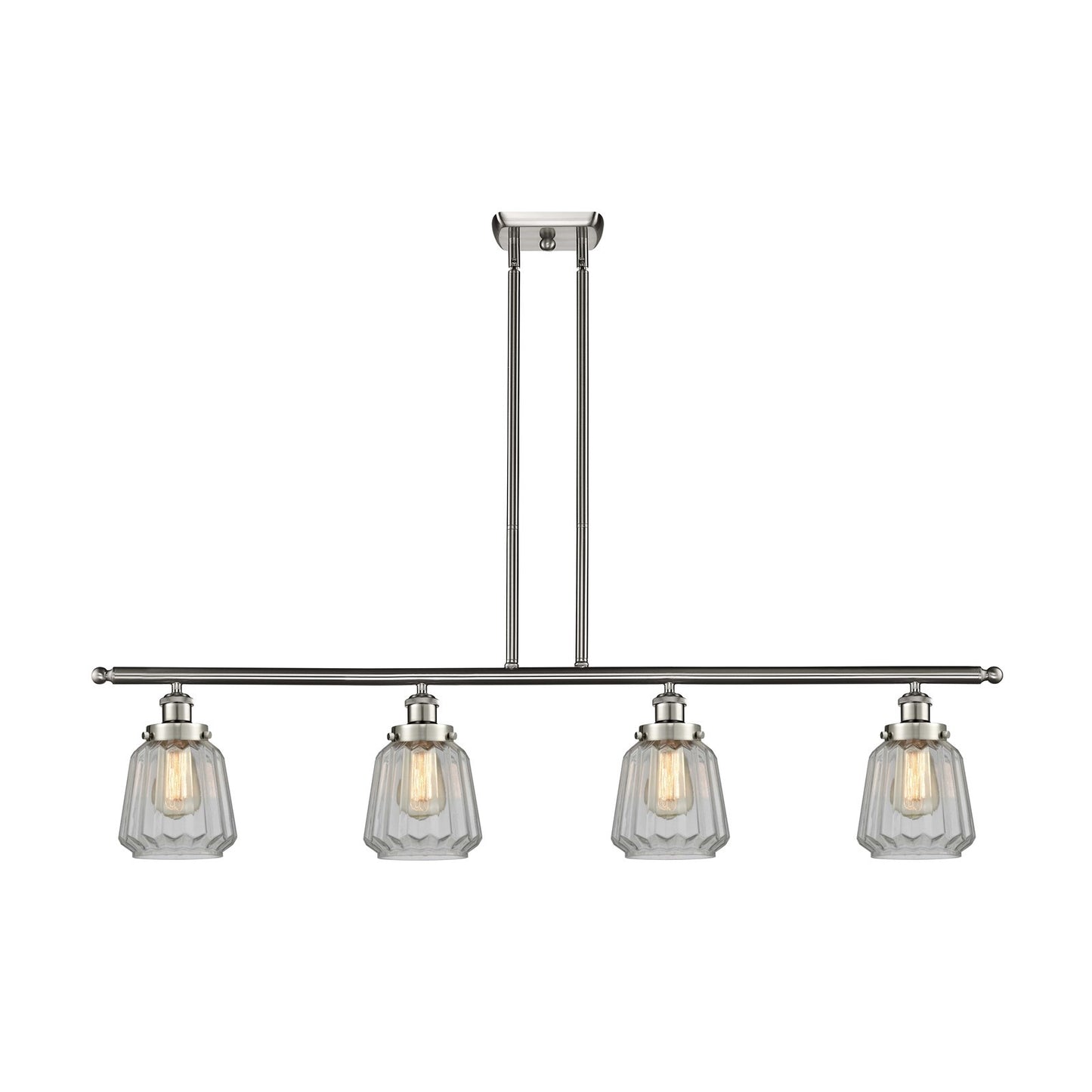 Innovations Chatham 48in 4-Light Island Light | Modern Transitional Brushed Satin Nickel Steel and Cast Brass with Clear Ribbed | Model 916-4I-SN-G142