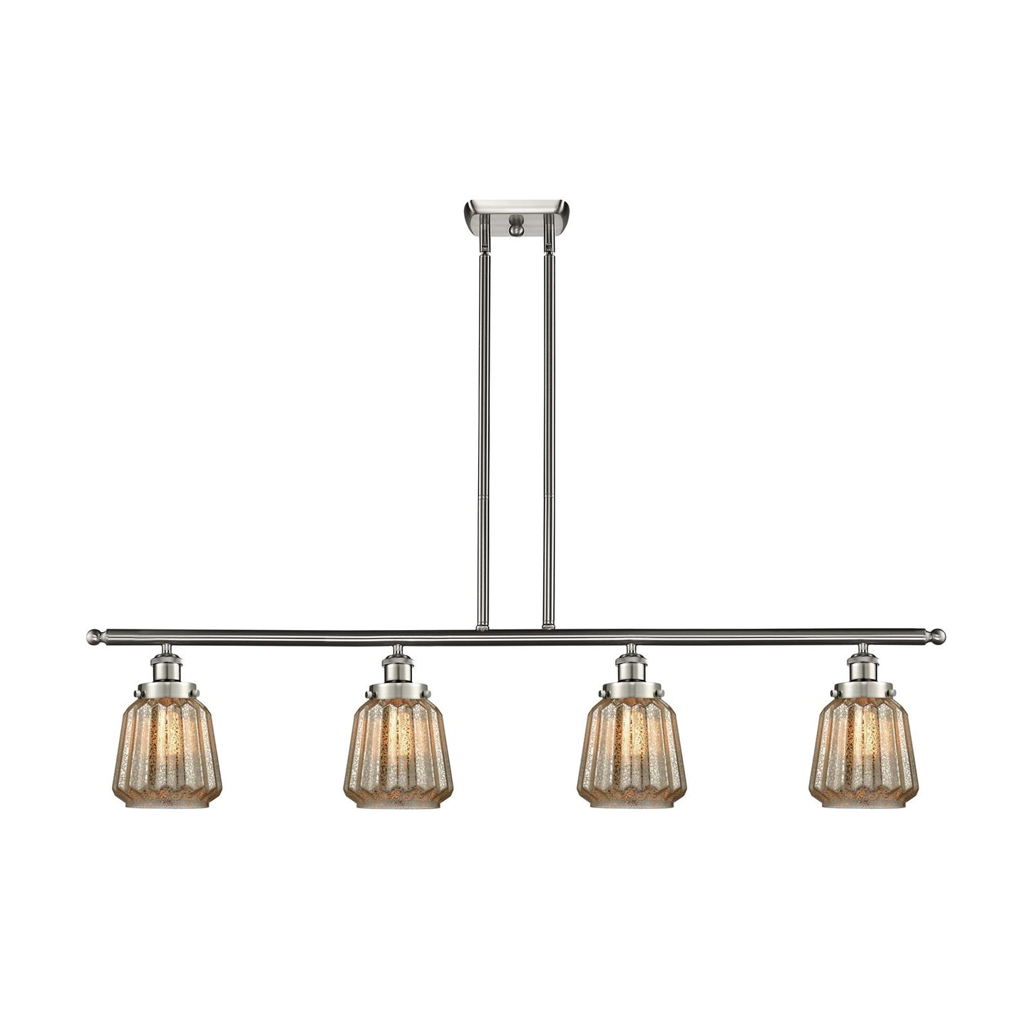 Innovations Chatham 48in 4-Light Island Light | Modern Transitional Brushed Satin Nickel Steel and Cast Brass with Mercury Ribbed | Model 916-4I-SN-G146