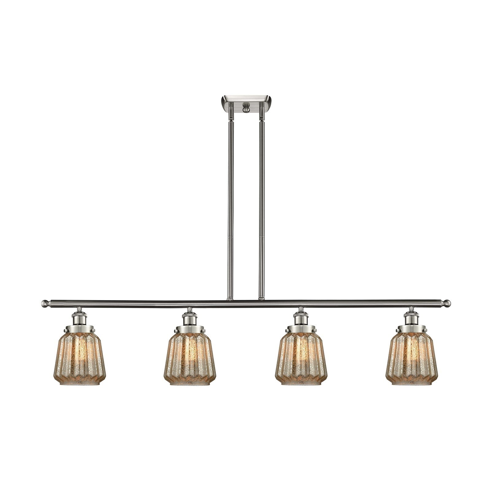 Innovations Chatham 48in 4-Light Island Light | Modern Transitional Brushed Satin Nickel Steel and Cast Brass with Mercury Ribbed | Model 916-4I-SN-G146