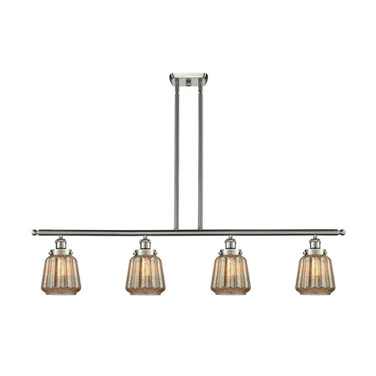 Innovations Chatham 48in 4-Light Island Light | Modern Transitional Brushed Satin Nickel Steel and Cast Brass with Mercury Ribbed | Model 916-4I-SN-G146