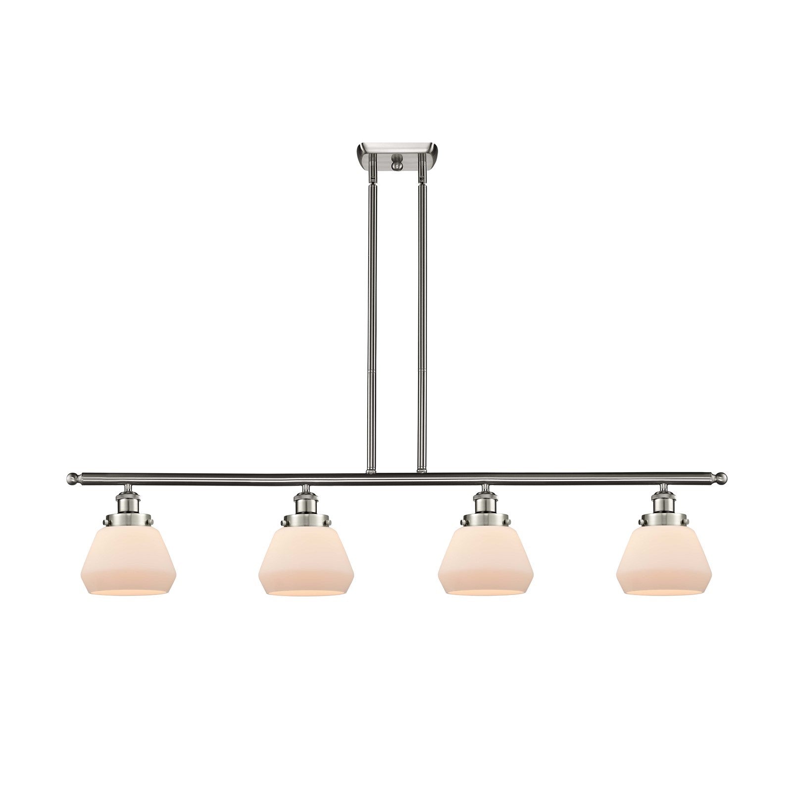 Innovations Fulton 48in 4-Light Island Light | Modern Transitional Brushed Satin Nickel and Matte White Frosted Glass | Kitchen | Model 916-4I-SN-G171