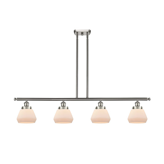 Innovations Fulton 48in 4-Light Island Light | Modern Transitional Brushed Satin Nickel and Matte White Frosted Glass | Kitchen | Model 916-4I-SN-G171