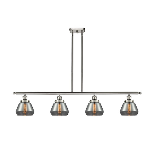 Innovations Fulton 48in 4-Light Island Light | Modern Transitional Brushed Satin Nickel and Light Smoke Glass | Kitchen Island & | Model 916-4I-SN-G173