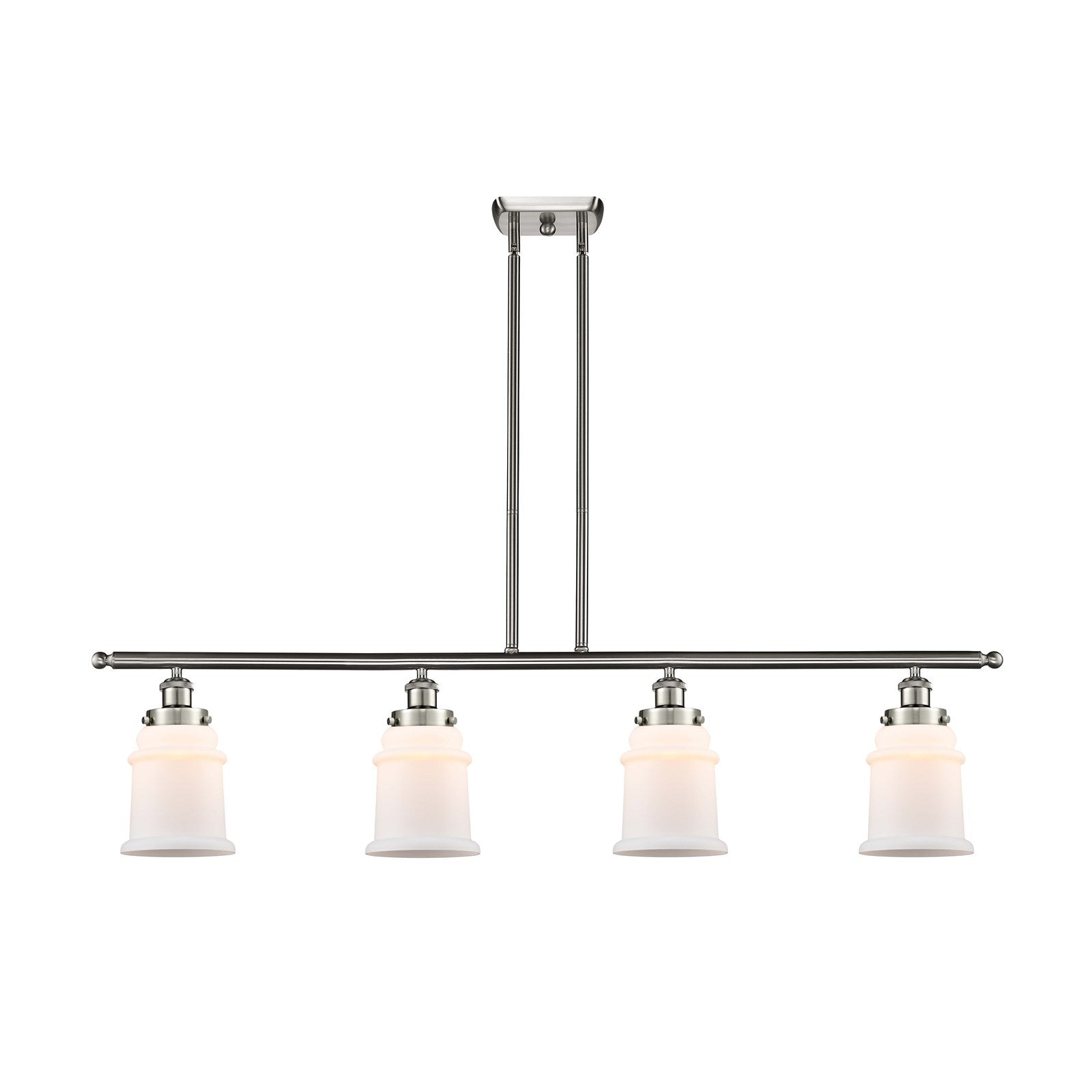 Innovations Canton 48in 4-Light Island Light | Modern Transitional Brushed Satin Nickel and Matte White Frosted Glass | Kitchen | Model 916-4I-SN-G181