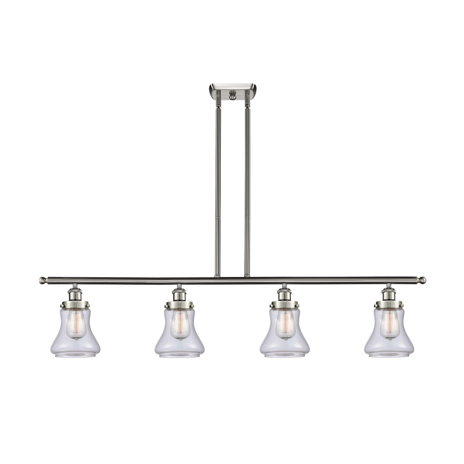 Innovations Bellmont 48in 4-Light Island Light | Brushed Satin Nickel Steel and Clear Glass | Kitchen Island & Dining Room | Model 916-4I-SN-G192