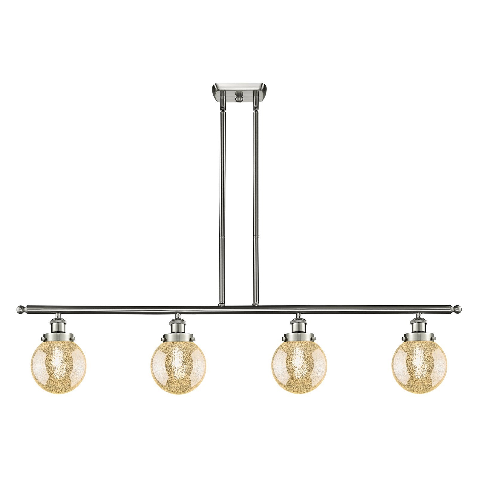 Innovations Beacon 48in 4-Light Island Light | Brushed Satin Nickel Steel and Mercury Glass | Kitchen Island & Dining Room | Model 916-4I-SN-G208-6