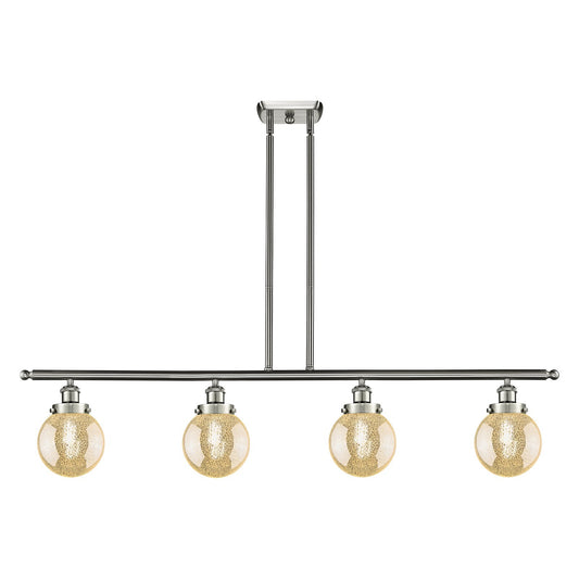 Innovations Beacon 48in 4-Light Island Light | Brushed Satin Nickel Steel and Mercury Glass | Kitchen Island & Dining Room | Model 916-4I-SN-G208-6