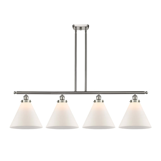 Innovations Cone 48in 4-Light Island Light | Brushed Satin Nickel Steel and Matte White Glass | Kitchen Island & Dining Room | Model 916-4I-SN-G41-L