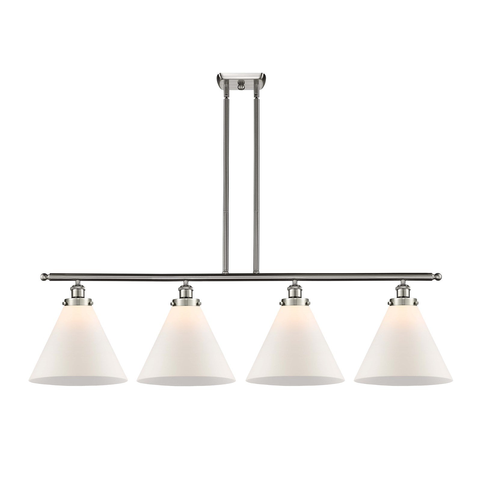 Innovations Cone 48in 4-Light Island Light | Industrial Brushed Satin Nickel and Matte White Frosted Glass | Kitchen Island & | Model 916-4I-SN-G41-L-LED