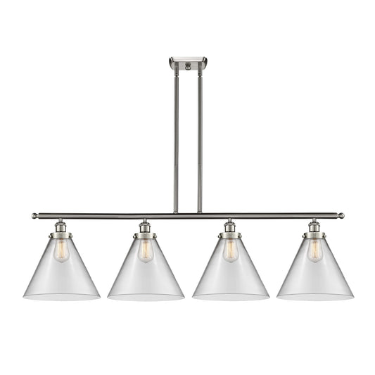 Innovations Cone 48in 4-Light Island Light | Industrial Brushed Satin Nickel and Clear Glass | Kitchen Island & Dining Room | Model 916-4I-SN-G42-L