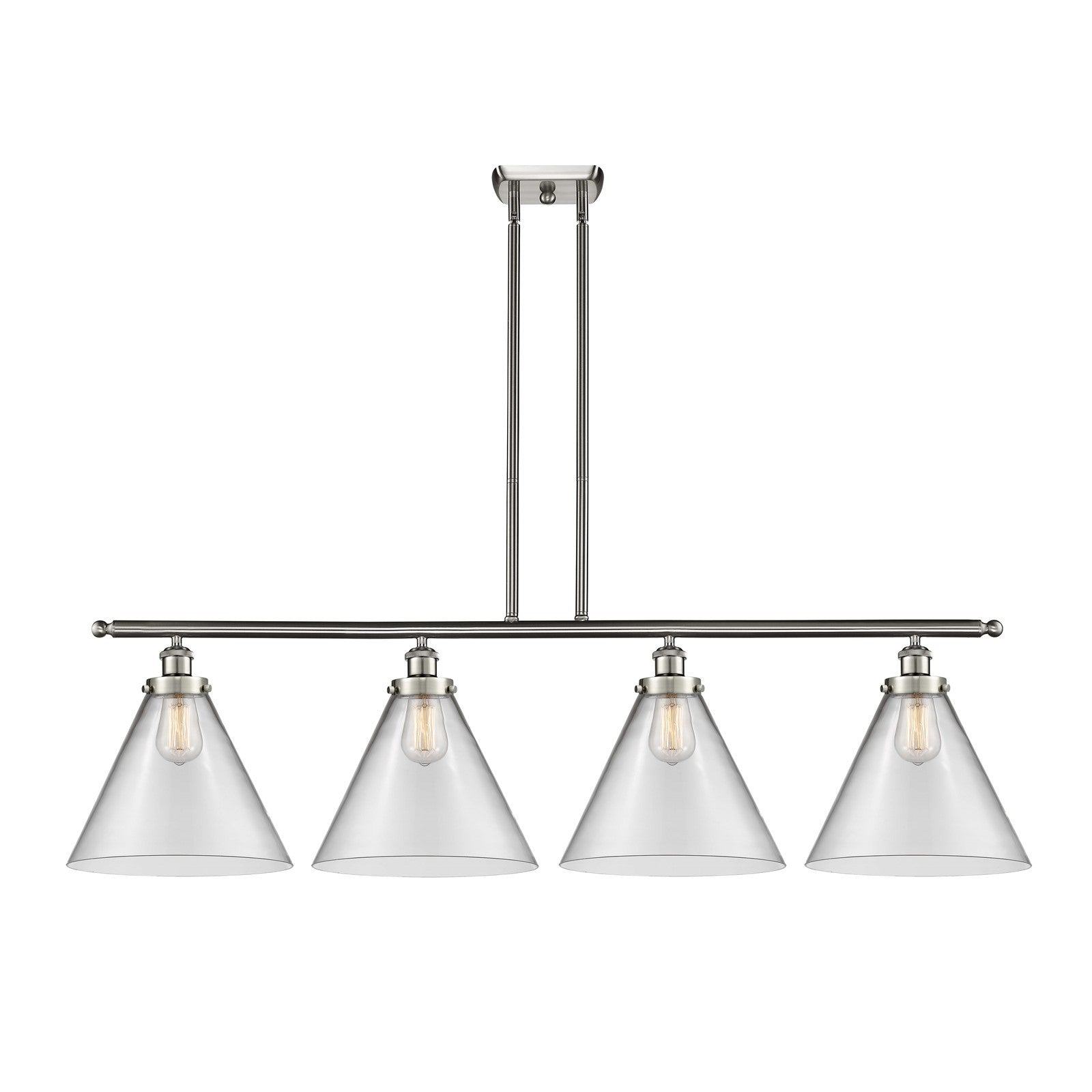 Innovations Cone 48in 4-Light Island Light | Industrial Brushed Satin Nickel and Clear Glass | Kitchen Island & Dining Room | Model 916-4I-SN-G42-L-LED