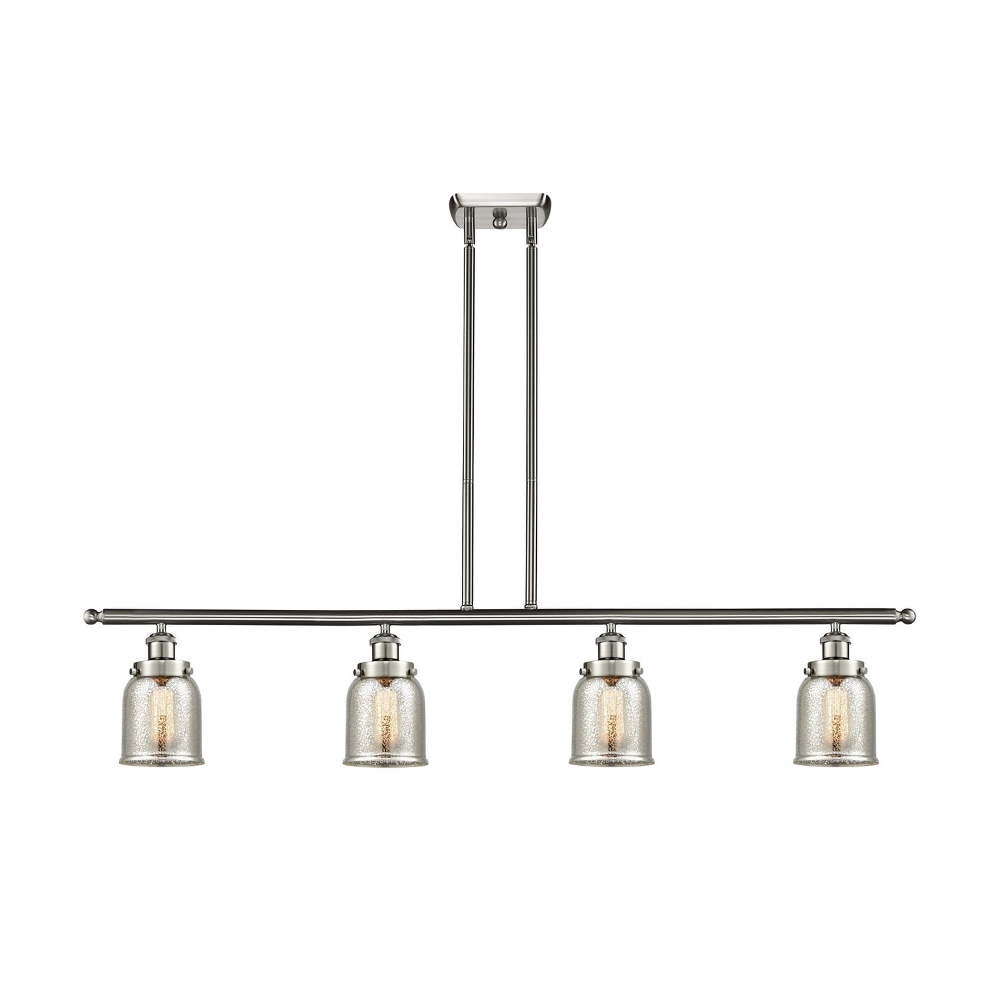 Innovations Bell 48in 4-Light Island Light | Industrial Brushed Satin Nickel and Silver Plated Mercury Glass | Kitchen Island & | Model 916-4I-SN-G58-LED