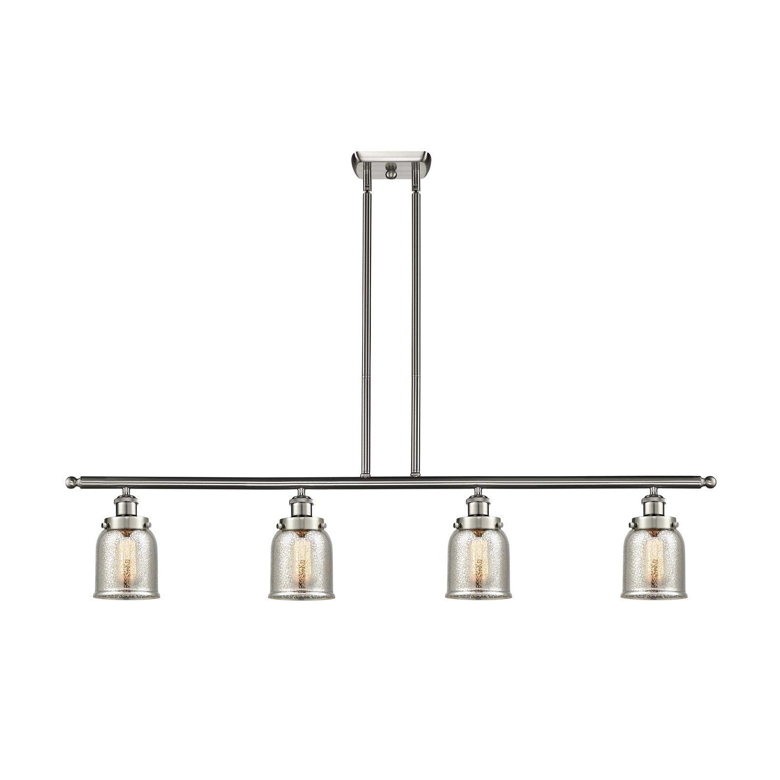 Innovations Bell 48in 4-Light Island Light | Industrial Brushed Satin Nickel and Silver Plated Mercury Glass | Kitchen Island & | Model 916-4I-SN-G58-LED
