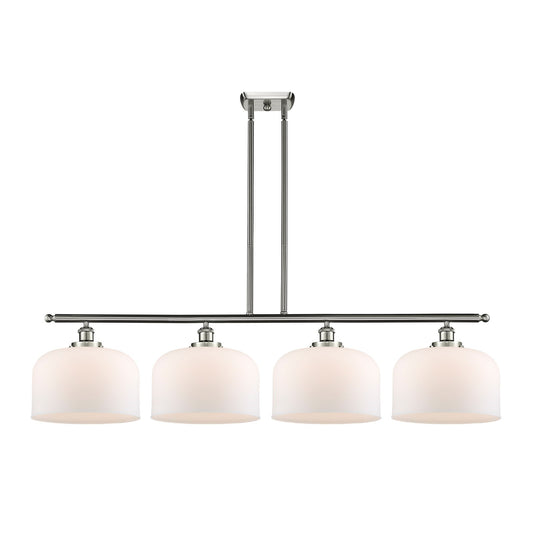 Innovations Bell 48in 4-Light Island Light | Industrial Brushed Satin Nickel and Matte White Frosted Glass | Kitchen Island & | Model 916-4I-SN-G71-L