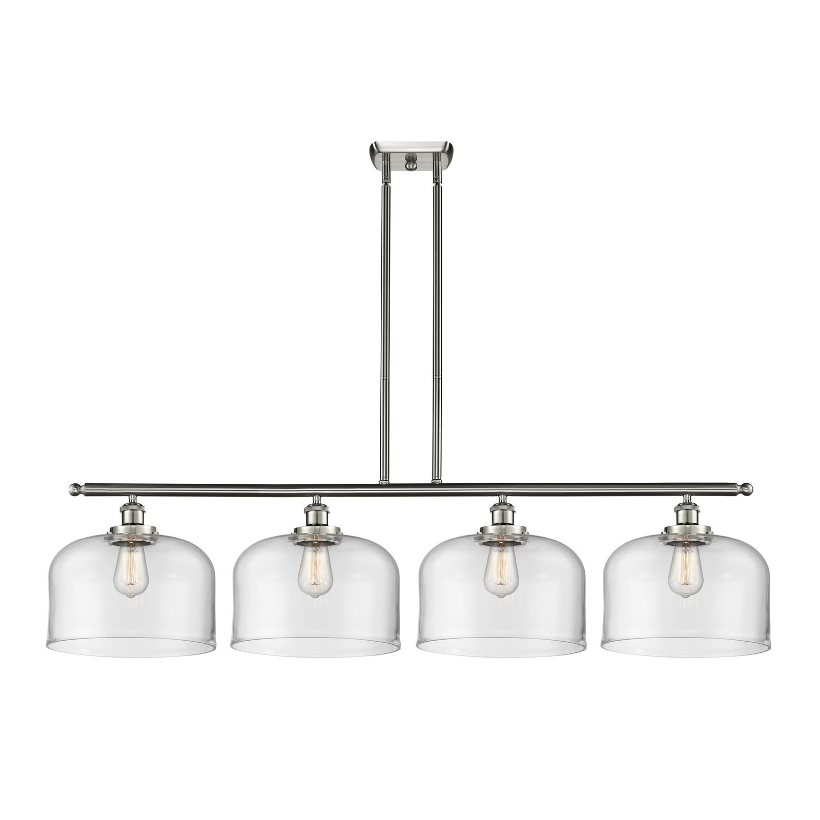 Innovations Bell 48in 4-Light Island Light | Industrial Brushed Satin Nickel and Clear Glass | Kitchen Island & Dining Room | Model 916-4I-SN-G72-L