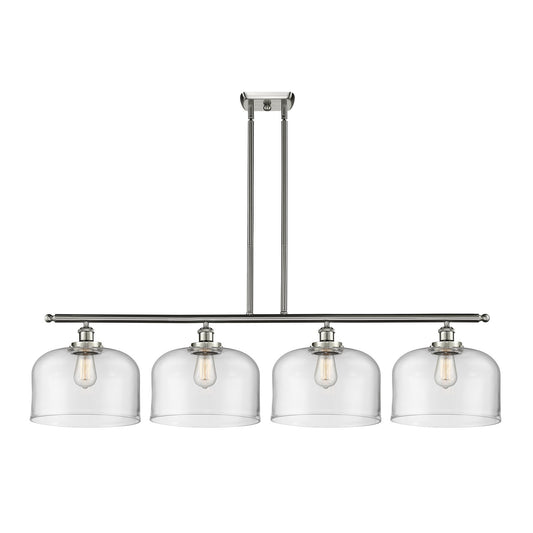 Innovations Bell 48in 4-Light Island Light | Industrial Brushed Satin Nickel and Clear Glass | Kitchen Island & Dining Room | Model 916-4I-SN-G72-L