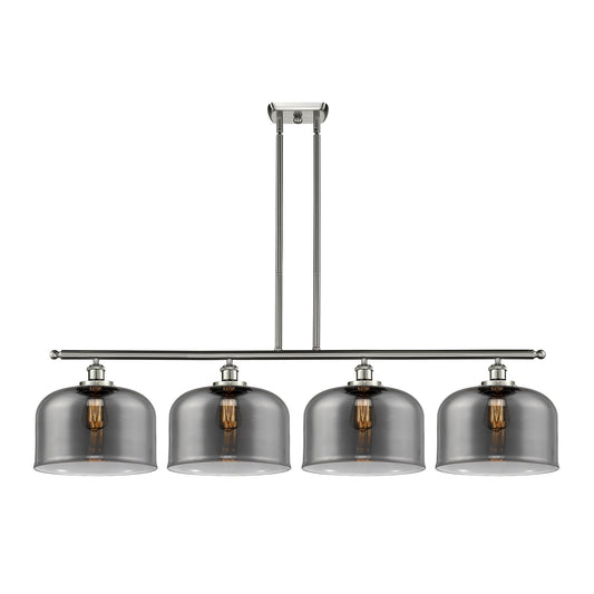Innovations Bell 48in 4-Light Island Light | Industrial Brushed Satin Nickel Steel and Light Smoke Glass | Kitchen Island & | Model 916-4I-SN-G73-L-LED