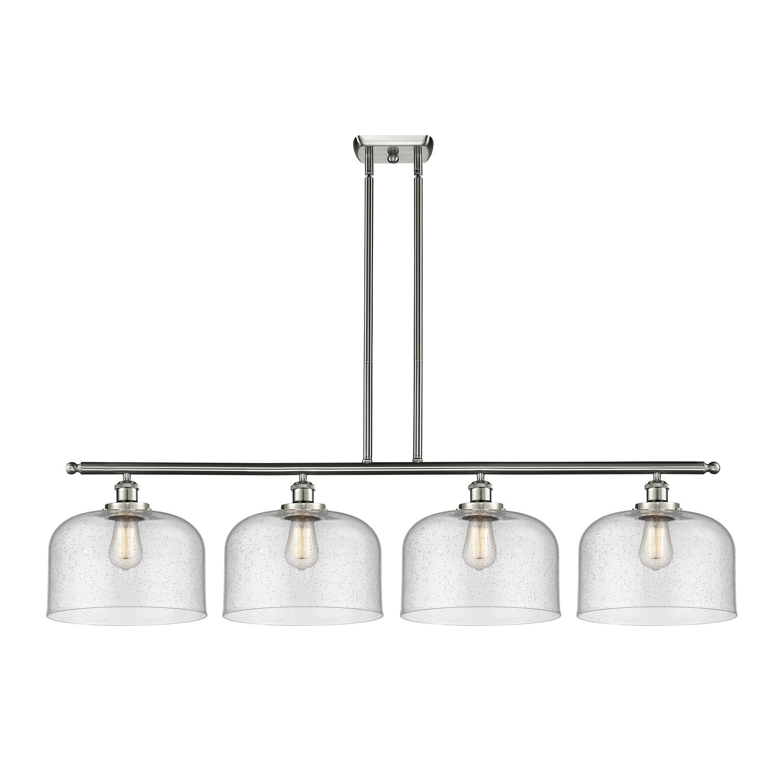 Innovations Bell 48in 4-Light Island Light | Industrial Brushed Satin Nickel Steel and Seedy Glass | Kitchen Island & Dining Room | Model 916-4I-SN-G74-L