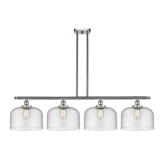 Innovations Bell 48in 4-Light Island Light | Industrial Brushed Satin Nickel Steel and Seedy Glass | Kitchen Island & Dining | Model 916-4I-SN-G74-L-LED