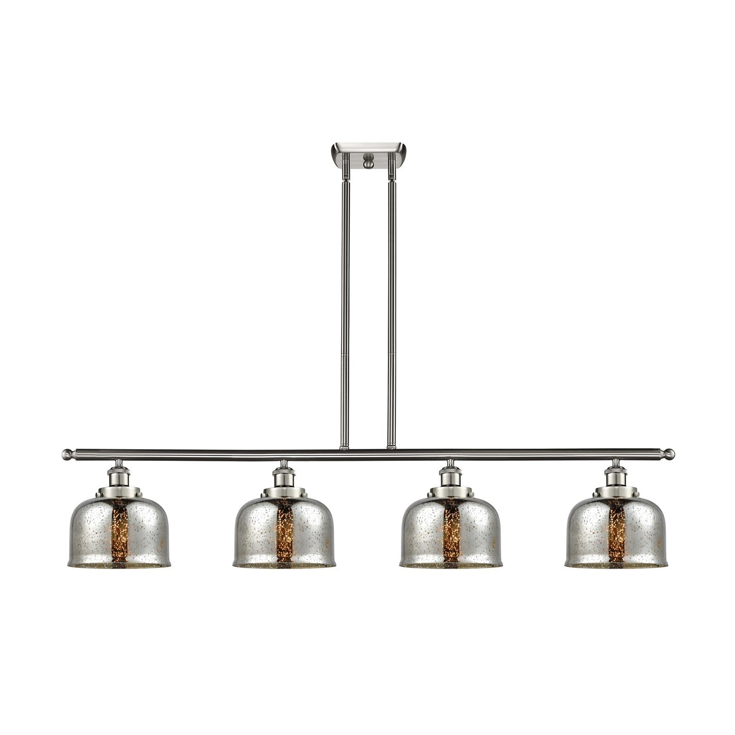 Innovations Bell 48in 4-Light Island Light | Industrial Brushed Satin Nickel Steel and Silver Plated Mercury Glass | Kitchen | Model 916-4I-SN-G78-LED